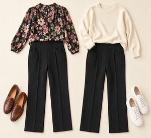 Talbots Women Pants Passport Ponte Pintuck Straight Leg High Waist Size M Black